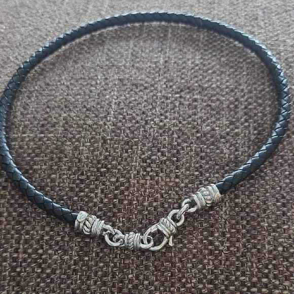 Judith Ripka Sterling Silver Duel Clasp Black Braided Necklace - Picture 5 of 6